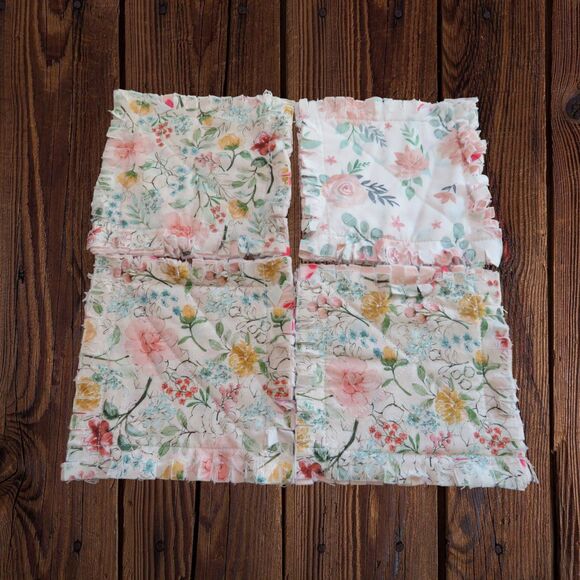 Rag Quilt Coasters, Set of 4, Reversible Floral Fabric Mug Rugs - Picture 3 of 7